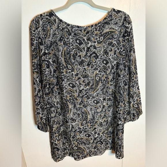 Women’s Susan Graver Paisley Eyelet Knit 3/4 Length Sleeve Multicolor Top Size L - Picture 4 of 7